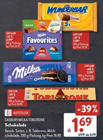 Aldi Süd CADBURY/MILKA/TOBLERONE Schokolade Angebot