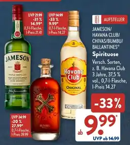 Aldi Süd JAMESON/ HAVANA CLUB/ CHIVAS/BUMBU/ BALLANTINES Spirituose Angebot