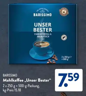 Aldi Süd BARISSIMO Mahlkaffee,,Unser Bester" Angebot