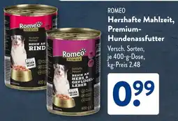 Aldi Süd ROMEO Herzhafte Mahlzeit, Premium- Hundenassfutter Angebot