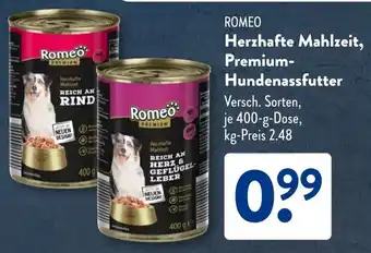 Aldi Süd ROMEO Herzhafte Mahlzeit, Premium- Hundenassfutter Angebot