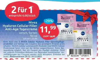 Budni Nivea hyaluron cellular filler anti-age tagescreme Angebot