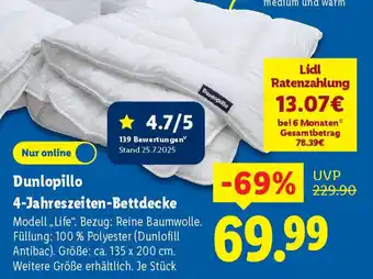 Lidl Dunlopillo 4-Jahreszeiten-Bettdecke Angebot