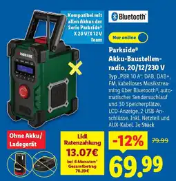 Lidl Parkside Akku-Baustellen- radio, 20/12/230 V Angebot