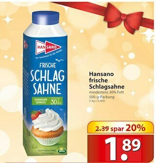 Famila Nord Ost Hansano frische schlagsahne Angebot