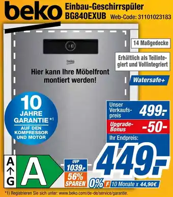 Expert Klein beko Einbau-Geschirrspüler BG840EXUB Angebot
