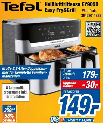 Expert Klein Tefal Heißluftfritteuse EY905D Easy Fry&Grill Angebot