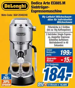 Expert Klein DeLonghi Dedica Arte EC885.M Siebträger Espressomaschine Angebot