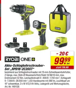 toom Baumarkt Ryobi akku-schlagbohrschrauber-set rpd18-2c20st Angebot