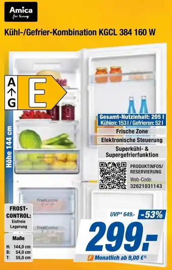 Expert Bening Amica Kühl-/Gefrier-Kombination KGCL 384 160 W Angebot