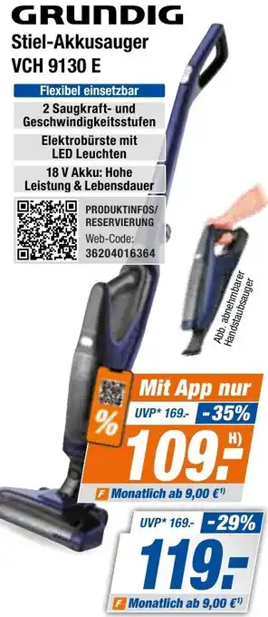 Expert Bening GRUNDIG Stiel-Akkusauger VCH 9130 E Angebot