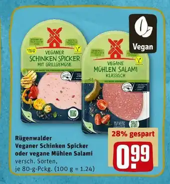 REWE Rügenwalder veganer schinken spicker oder vegane mühlen salami Angebot