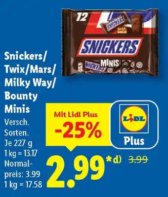 Lidl Snickers/ Twix/Mars/ Milky Way/ Bounty Minis Angebot