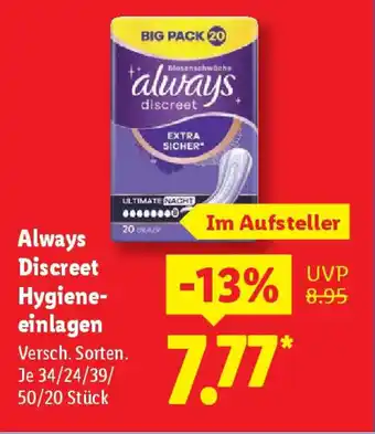 Lidl Always Discreet Hygiene- einlagen Angebot