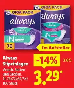 Lidl Always Slipeinlagen Angebot