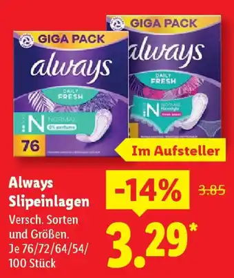 Lidl Always Slipeinlagen Angebot