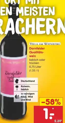 Netto Marken-Discount Villa am Weinberg Dornfelder Qualitätswein Angebot