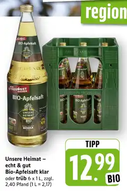 E-Center Unsere heimat – echt & gut bio-apfelsaft klar Angebot