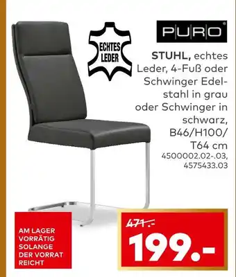 porta Puro stuhl echtes leder 4-fuß edelstahl grau Angebot