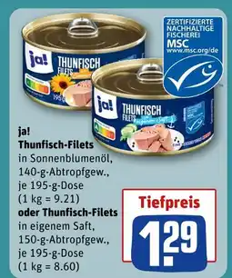 REWE Ja! thunfisch-filets in sonnenblumenöl Angebot
