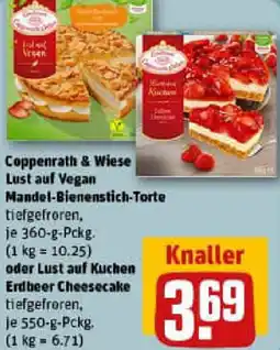 REWE Coppenrath & Wiese Lust auf Vegan Mandel-Bienenstich-Torte oder Lust auf Kuchen Erdbeer Cheesecake Angebot