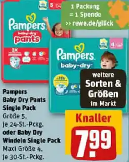 REWE Pampers Baby Dry Pants Single Pack oder Baby Dry Windeln Single Pack Angebot