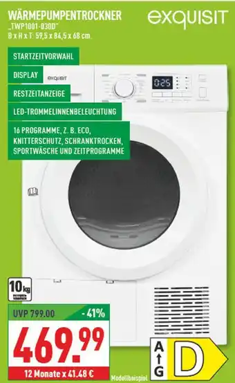 Marktkauf Exquisit wärmepumpentrockner twp1001-030d Angebot