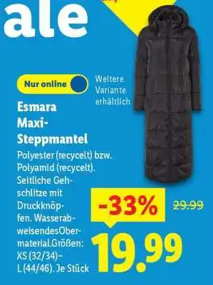 Lidl Esmara Maxi-Steppmantel Angebot
