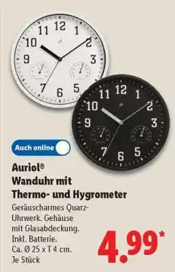 Lidl AURIOL Wanduhr mit Thermo- und Hygrometer Angebot