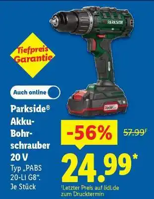 Lidl PARKSIDE Akku-Bohrschrauber 20 V Angebot