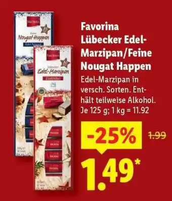 Lidl Favorina Lübecker Edel-Marzipan/Feine Nougat Happen Angebot