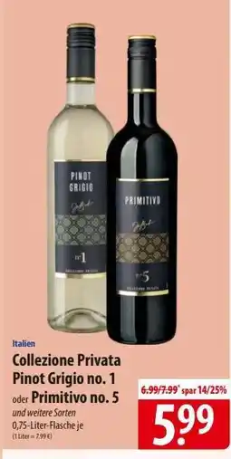Famila Nord Ost Collezione Privata Pinot Grigio no. 1 oder Primitivo no. 5 Angebot
