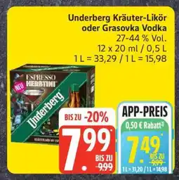 Edeka Underberg Kräuter-Likör oder Grasovka Vodka Angebot