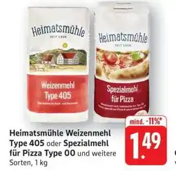 Edeka Heimatsmühle Weizenmehl Type 405 oder Spezialmehl für Pizza Type 00 Angebot