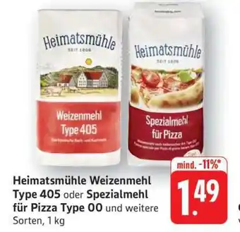 Edeka Heimatsmühle Weizenmehl Type 405 oder Spezialmehl für Pizza Type 00 Angebot