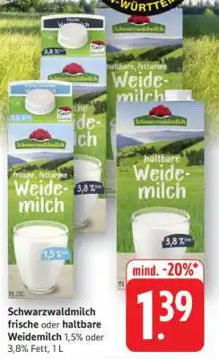 Edeka Schwarzwaldmilch frische oder haltbare Weidemilch Angebot