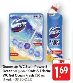 Edeka Domestos WC Stein Power 5 Ocean 50 g oder Kraft & Frische WC Gel Ocean Fresh 750 ml Angebot