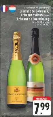 Edeka Crémant de Bordeaux, Crémant d'Alsace oder Crémant de Luxembourg Angebot