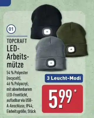 Aldi Nord TOPCRAFT LED-Arbeitsmütze Angebot