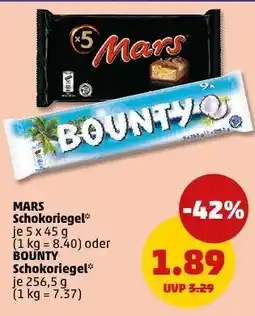 PENNY MARS Schokoriegel* je 5 x 45 g (1 kg = 8.40) oder BOUNTY Schokoriegel* je 256,5 g (1 kg = 7.37) Angebot