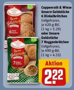 REWE Coppenrath & Wiese Unsere Goldstücke 6 Dinkelbrötchen oder Unsere Goldstücke 7 Roggenbrötchen Angebot