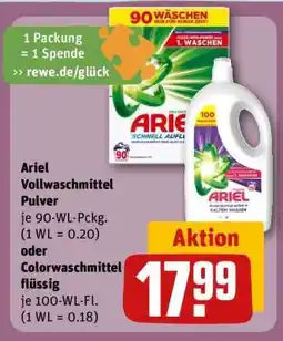 REWE Ariel Vollwaschmittel Pulver oder Colorwaschmittel flüssig Angebot
