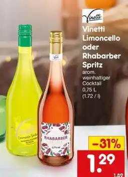 Netto Marken-Discount Vinetti Limoncello oder Rhabarber Spritz Angebot
