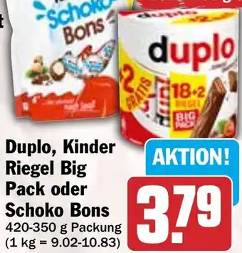 HIT Duplo, Kinder Riegel Big Pack oder Schoko Bons Angebot
