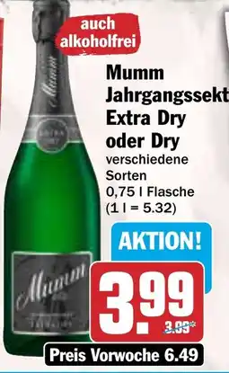 HIT Mumm Jahrgangssekt Extra Dry oder Dry Angebot
