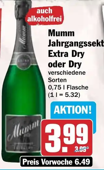 HIT Mumm Jahrgangssekt Extra Dry oder Dry Angebot
