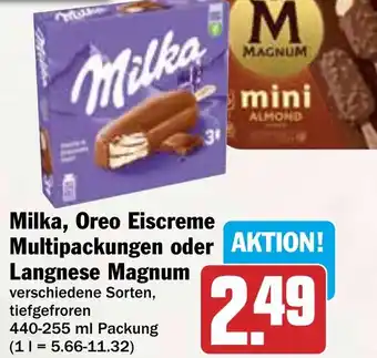 HIT Milka, Oreo Eiscreme Multipackungen oder Langnese Magnum Angebot