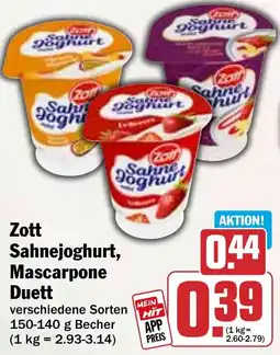 HIT Zott Sahnejoghurt, Mascarpone Duett Angebot