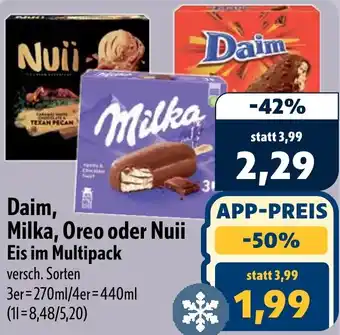 Aktiv Irma Daim, Milka, Oreo oder Nuii Eis im Multipack Angebot