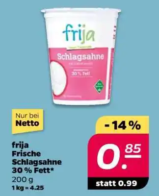 NETTO frija Frische Schlagsahne 30 % Fett Angebot